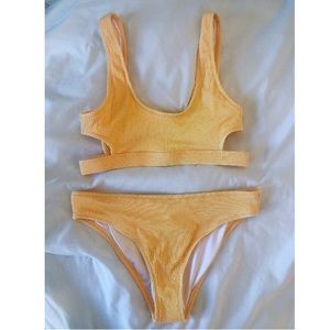 Cupshe yellow ribbed bikini set